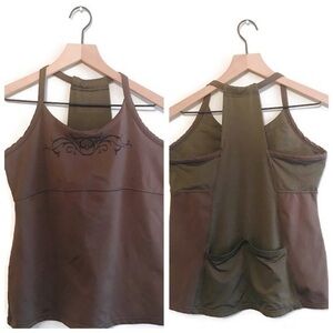 Athleta Brown Black 2in1 Sports Bra Cami Tank Top
